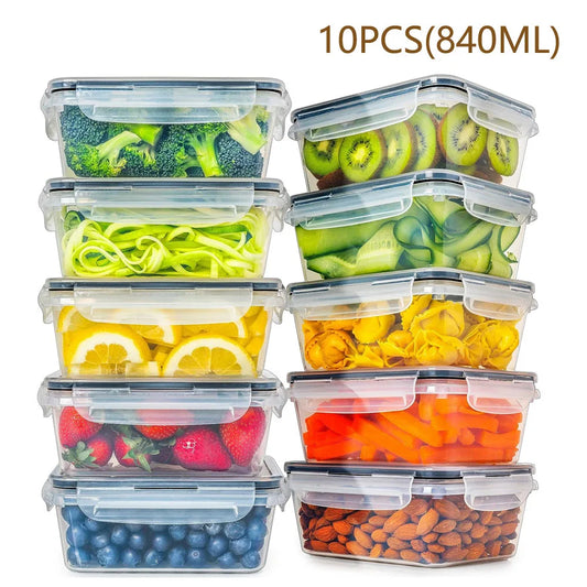10 Piece Plastic Square Kitchen Storage Containers Set