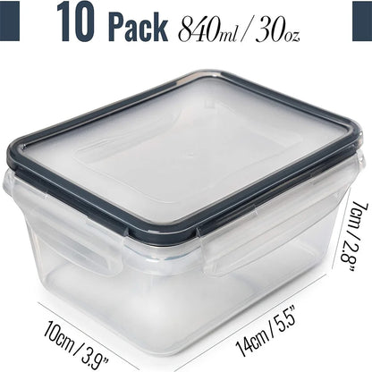 10 Piece Plastic Square Kitchen Storage Containers Set